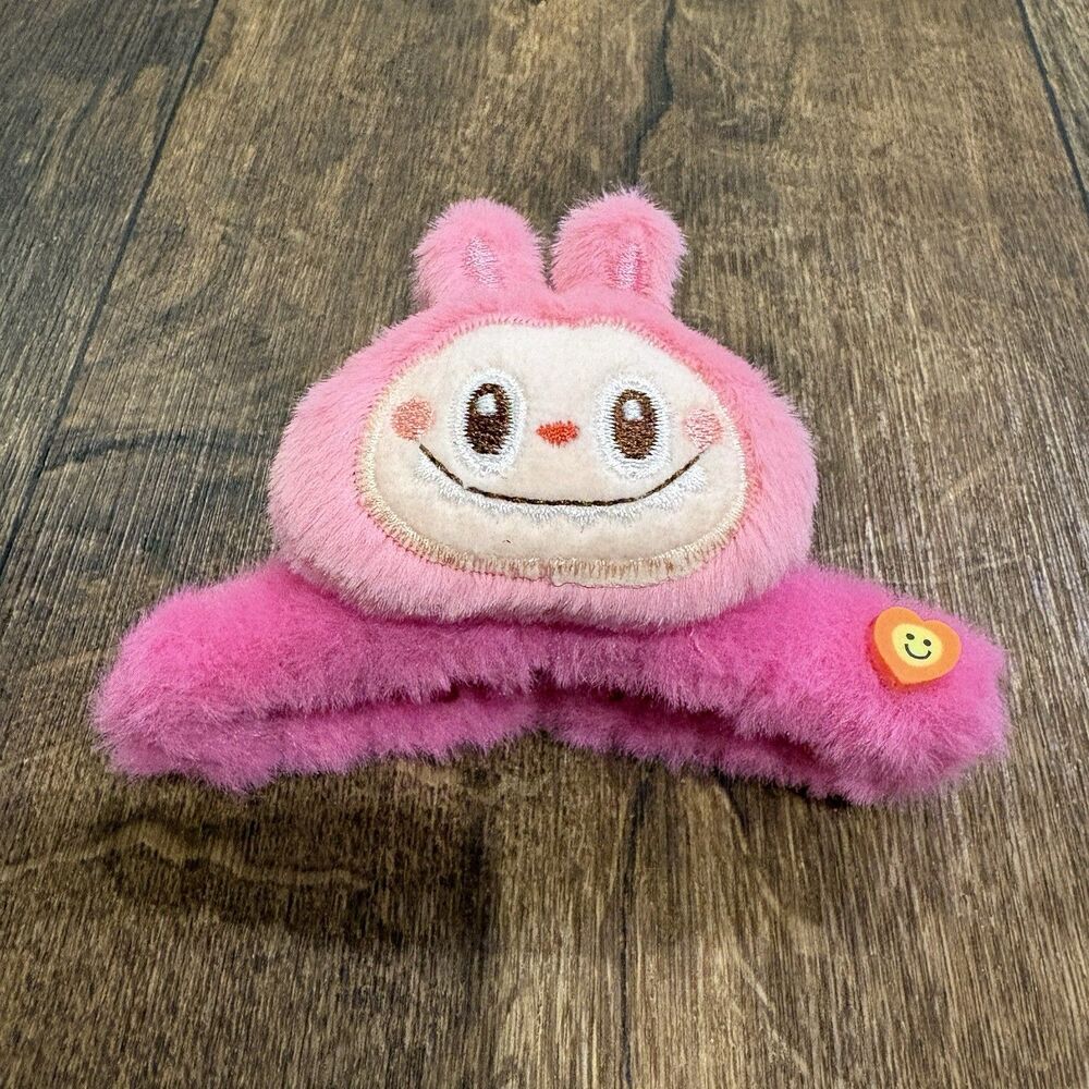 Labubu Inspired Pink Fuzzy Plush Hair Claw Clip Kawaii Monster Bunny Cute